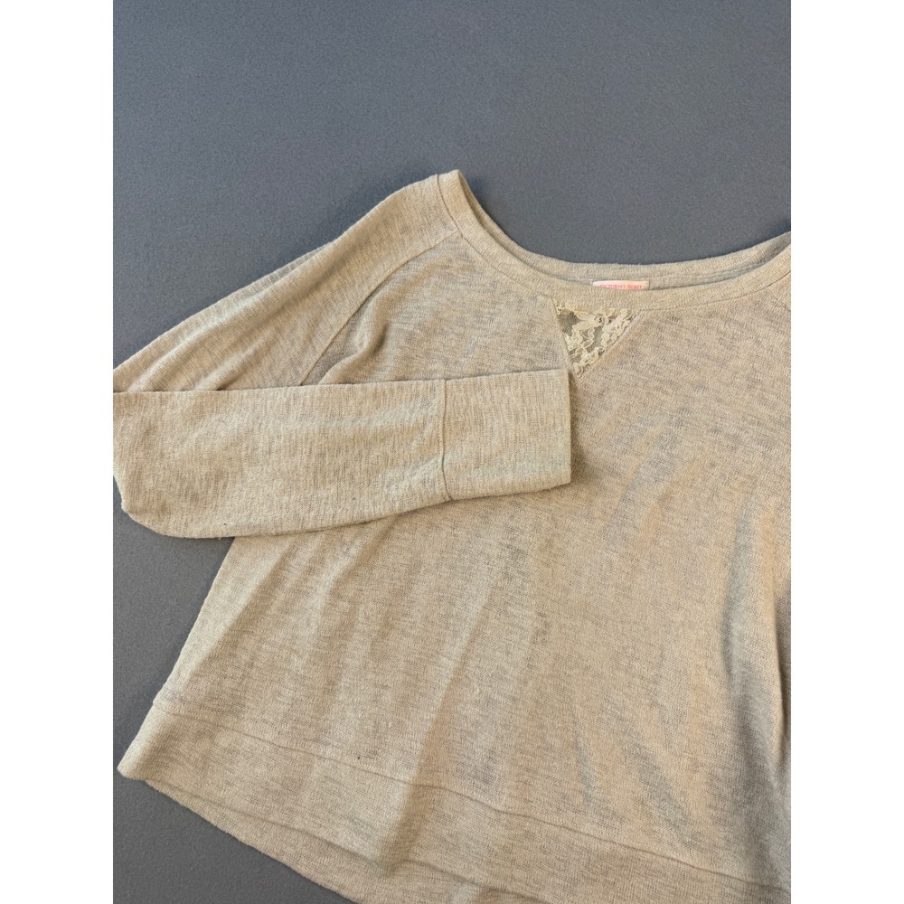 Victoria's‎ Secret Womens Medium Oatmeal Beige Lace Inset Knit Long Sleeve Top